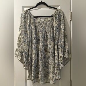 NWOT Westport Paisley Floral Peasant Ruffle On/Off Shoulder Top